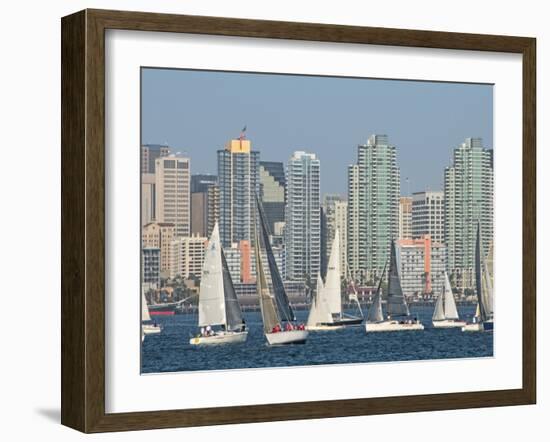 Fleet of Sailboats and Skyline of San Diego, California, Usa-Bill Bachmann-Framed Photographic Print