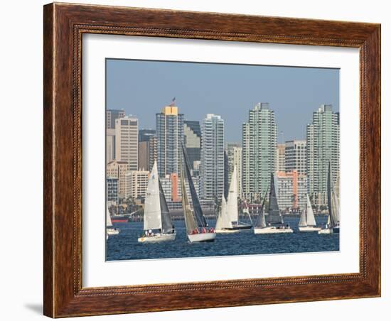 Fleet of Sailboats and Skyline of San Diego, California, Usa-Bill Bachmann-Framed Photographic Print