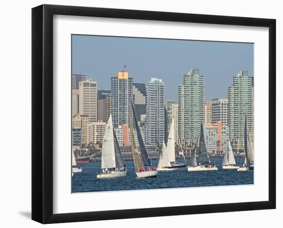 Fleet of Sailboats and Skyline of San Diego, California, Usa-Bill Bachmann-Framed Photographic Print