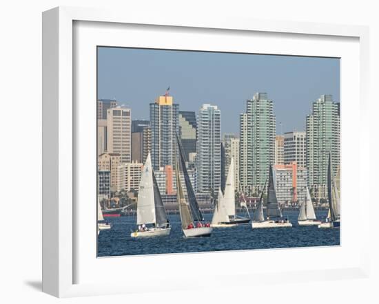 Fleet of Sailboats and Skyline of San Diego, California, Usa-Bill Bachmann-Framed Photographic Print