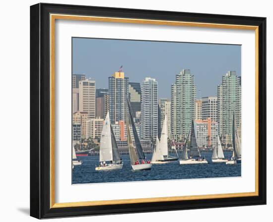 Fleet of Sailboats and Skyline of San Diego, California, Usa-Bill Bachmann-Framed Photographic Print