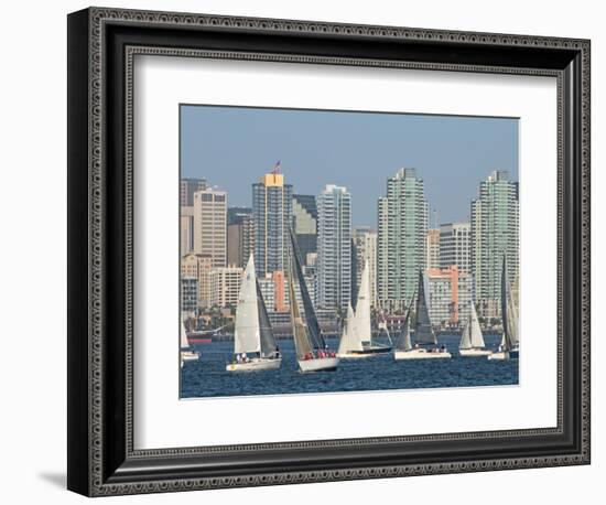Fleet of Sailboats and Skyline of San Diego, California, Usa-Bill Bachmann-Framed Photographic Print