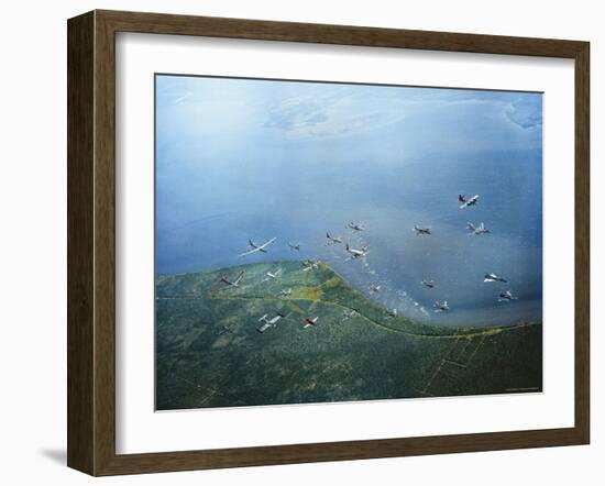 Fleet of US Air Force Operational Planes Flying in a Single Formation over Gulf Coast-J^ R^ Eyerman-Framed Photographic Print