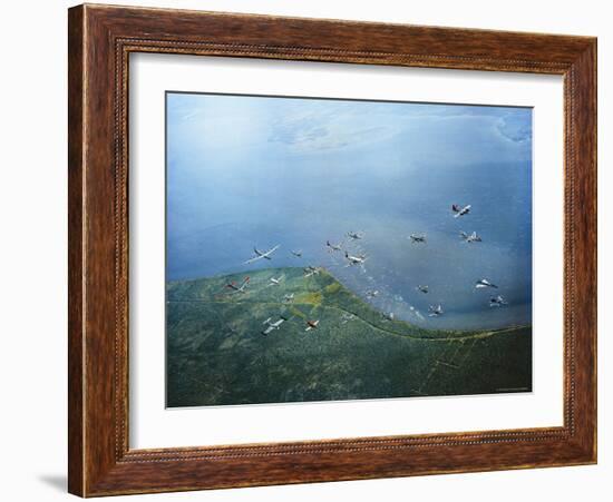 Fleet of US Air Force Operational Planes Flying in a Single Formation over Gulf Coast-J^ R^ Eyerman-Framed Photographic Print