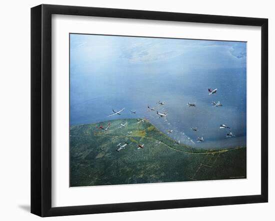 Fleet of US Air Force Operational Planes Flying in a Single Formation over Gulf Coast-J^ R^ Eyerman-Framed Photographic Print