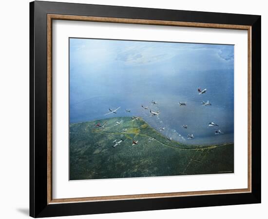 Fleet of US Air Force Operational Planes Flying in a Single Formation over Gulf Coast-J^ R^ Eyerman-Framed Photographic Print