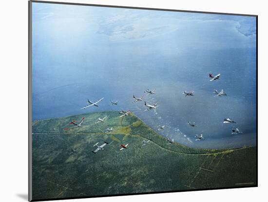 Fleet of US Air Force Operational Planes Flying in a Single Formation over Gulf Coast-J^ R^ Eyerman-Mounted Photographic Print