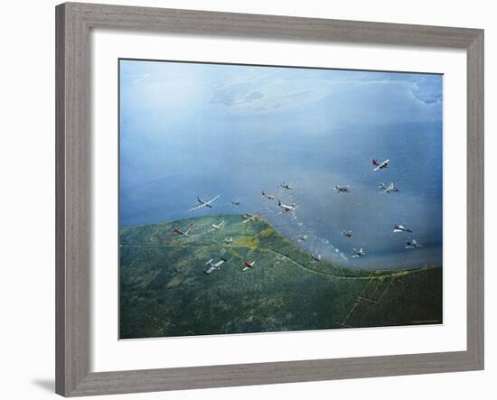 Fleet of US Air Force Operational Planes Flying in a Single Formation over Gulf Coast-J^ R^ Eyerman-Framed Photographic Print