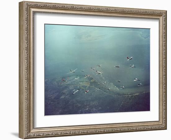 Fleet of US Air Force Operational Planes Flying in a Single Formation over Gulf Coast-J^ R^ Eyerman-Framed Photographic Print