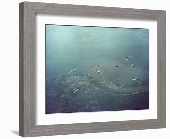 Fleet of US Air Force Operational Planes Flying in a Single Formation over Gulf Coast-J^ R^ Eyerman-Framed Photographic Print