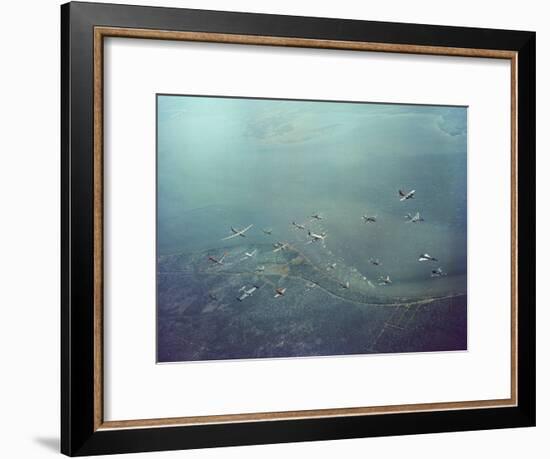 Fleet of US Air Force Operational Planes Flying in a Single Formation over Gulf Coast-J^ R^ Eyerman-Framed Photographic Print