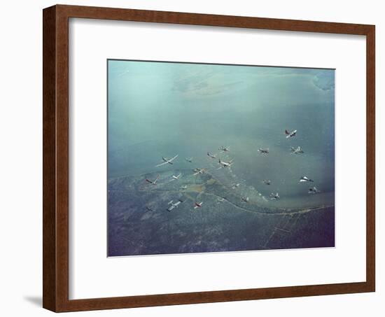 Fleet of US Air Force Operational Planes Flying in a Single Formation over Gulf Coast-J^ R^ Eyerman-Framed Photographic Print