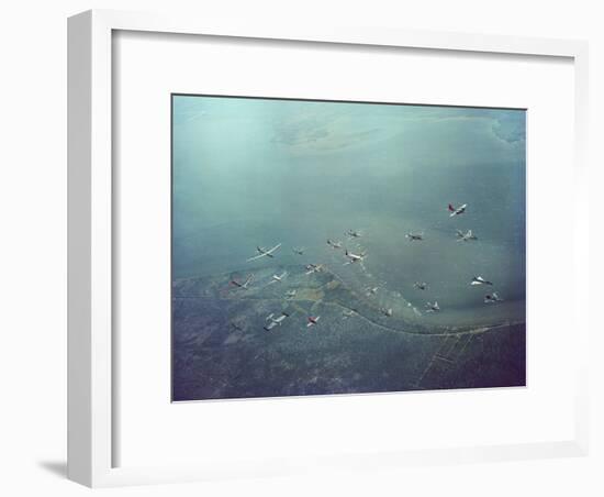 Fleet of US Air Force Operational Planes Flying in a Single Formation over Gulf Coast-J^ R^ Eyerman-Framed Photographic Print