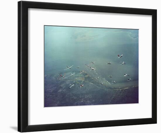 Fleet of US Air Force Operational Planes Flying in a Single Formation over Gulf Coast-J^ R^ Eyerman-Framed Photographic Print