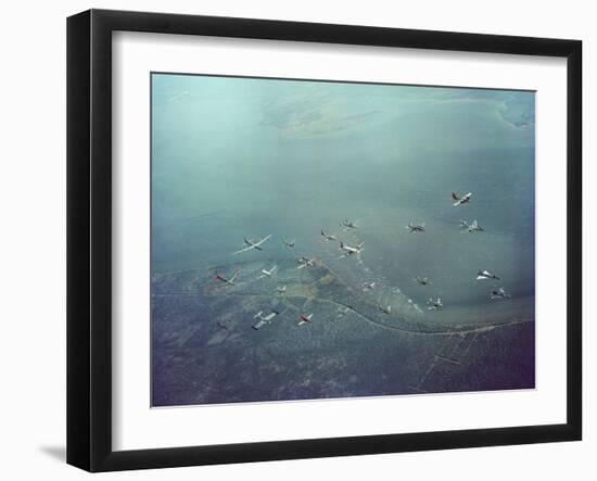 Fleet of US Air Force Operational Planes Flying in a Single Formation over Gulf Coast-J^ R^ Eyerman-Framed Photographic Print