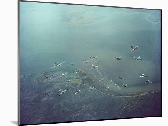 Fleet of US Air Force Operational Planes Flying in a Single Formation over Gulf Coast-J^ R^ Eyerman-Mounted Photographic Print