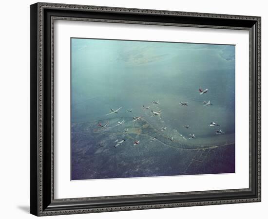 Fleet of US Air Force Operational Planes Flying in a Single Formation over Gulf Coast-J^ R^ Eyerman-Framed Photographic Print