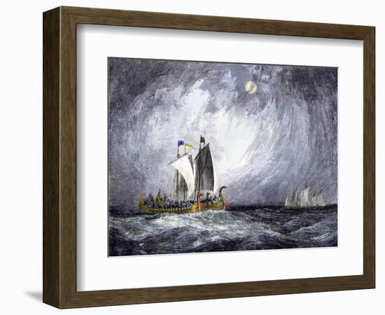 Fleet of Viking Ships at Sea-null-Framed Premium Giclee Print