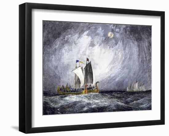 Fleet of Viking Ships at Sea-null-Framed Giclee Print