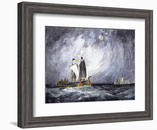 Fleet of Viking Ships at Sea-null-Framed Giclee Print