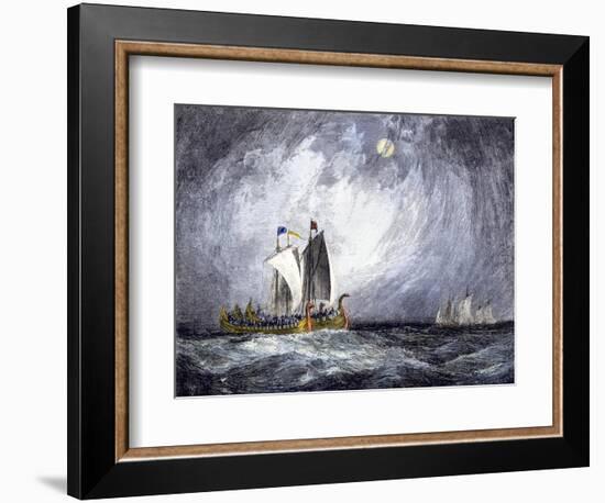 Fleet of Viking Ships at Sea-null-Framed Giclee Print