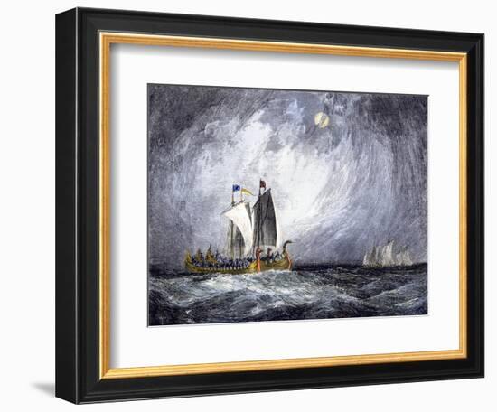 Fleet of Viking Ships at Sea--Framed Giclee Print