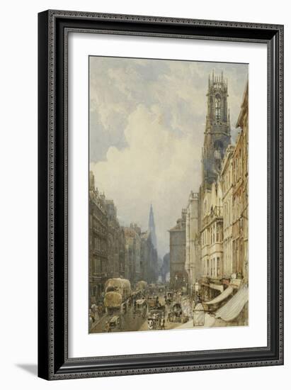 Fleet Street Looking Up to Temple Bar with Old St. Dunstans, and St. Clement Danes, 1834-George Sidney Shepherd-Framed Giclee Print