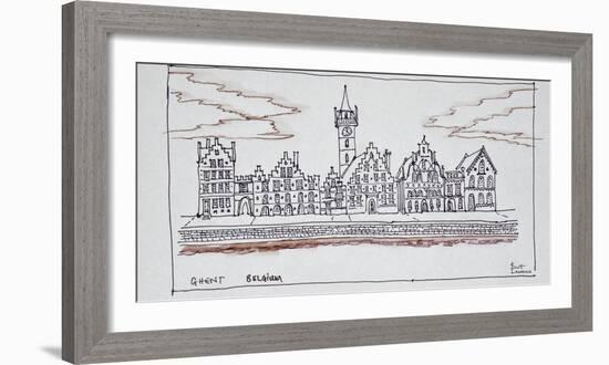 Flemish architecture of Graslei along the Leie River, Ghent, Belgium-Richard Lawrence-Framed Photographic Print