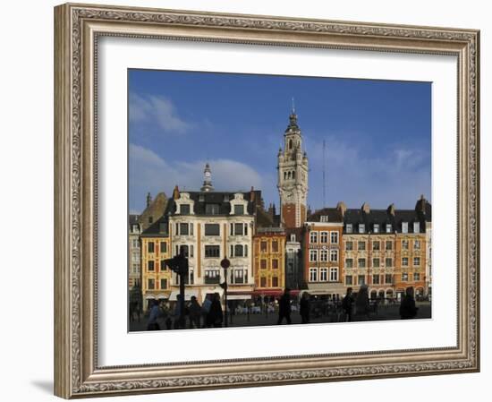 Flemish Buildings in the Grand Place Tower in Centre, Lille, France-David Hughes-Framed Photographic Print