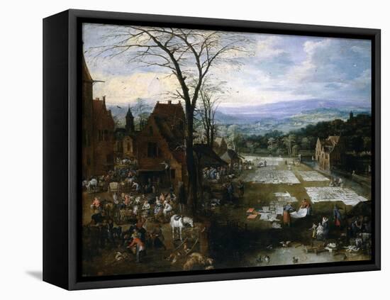 Flemish Market And Washing Place, Ca. 1620, Flemish School-Jan Brueghel the Elder-Framed Premier Image Canvas