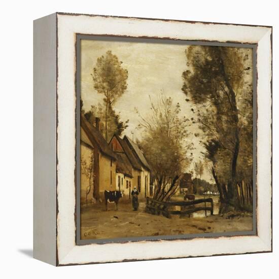 Flesselles, Street with Peasant and Cow-Jean-Baptiste-Camille Corot-Framed Premier Image Canvas