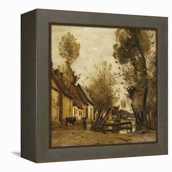 Flesselles, Street with Peasant and Cow-Jean-Baptiste-Camille Corot-Framed Premier Image Canvas