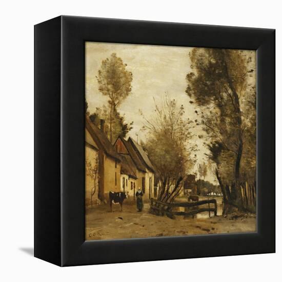 Flesselles, Street with Peasant and Cow-Jean-Baptiste-Camille Corot-Framed Premier Image Canvas