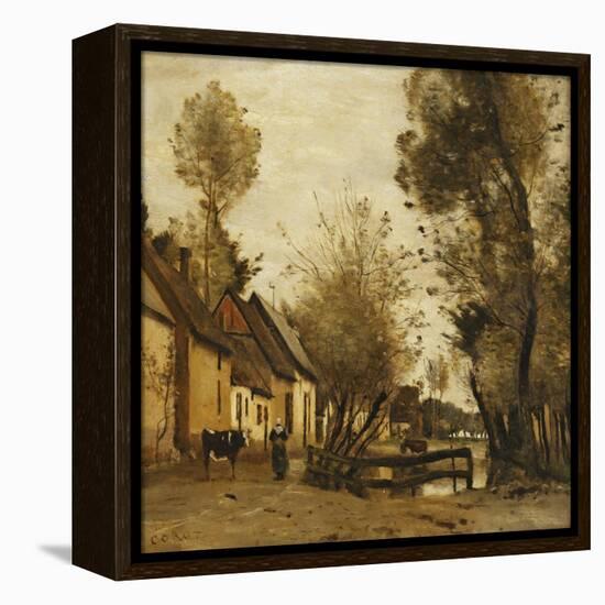 Flesselles, Street with Peasant and Cow-Jean-Baptiste-Camille Corot-Framed Premier Image Canvas