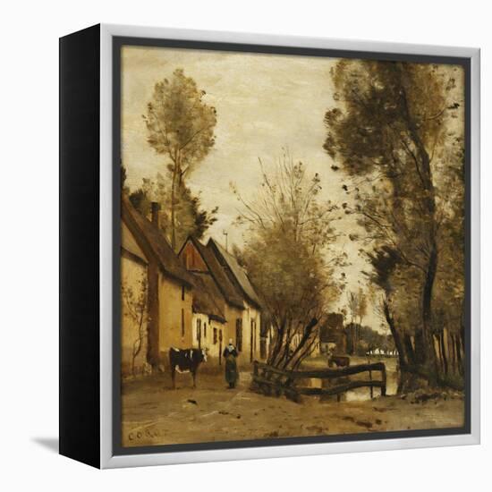 Flesselles, Street with Peasant and Cow-Jean-Baptiste-Camille Corot-Framed Premier Image Canvas