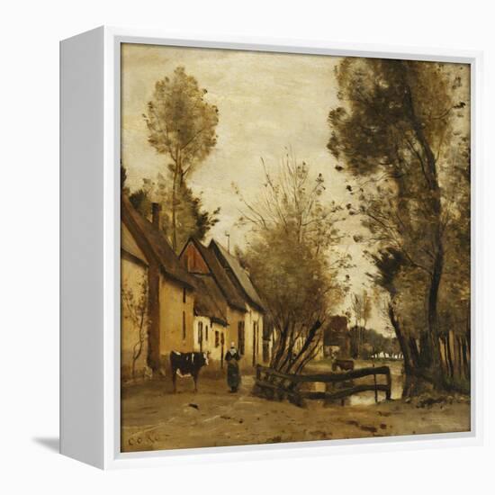 Flesselles, Street with Peasant and Cow-Jean-Baptiste-Camille Corot-Framed Premier Image Canvas