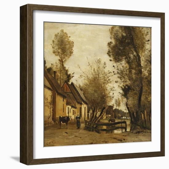 Flesselles, Street with Peasant and Cow-Jean-Baptiste-Camille Corot-Framed Giclee Print