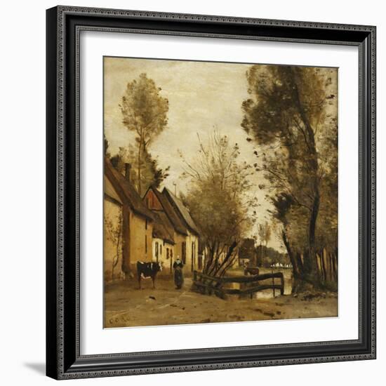 Flesselles, Street with Peasant and Cow-Jean-Baptiste-Camille Corot-Framed Giclee Print