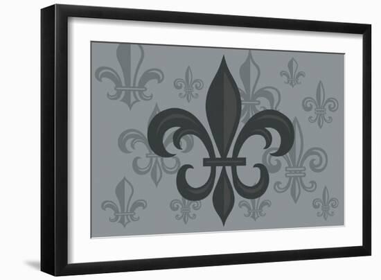 Fleur de Lis - Pattern - Gray-Lantern Press-Framed Art Print