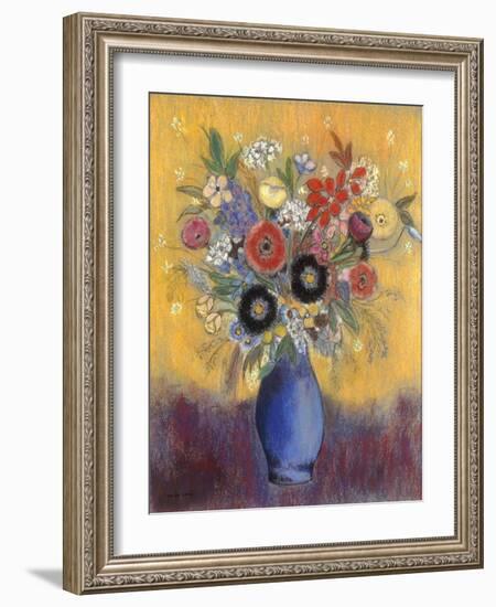 Fleurs dans un vase bleu (Flowers in a blue vase)-Odilon Redon-Framed Giclee Print