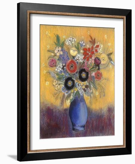 Fleurs dans un vase bleu (Flowers in a blue vase)-Odilon Redon-Framed Giclee Print