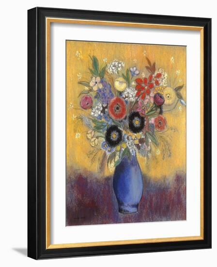 Fleurs dans un vase bleu (Flowers in a blue vase)-Odilon Redon-Framed Giclee Print