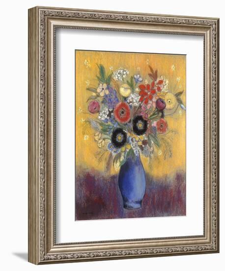 Fleurs dans un vase bleu (Flowers in a blue vase)-Odilon Redon-Framed Giclee Print