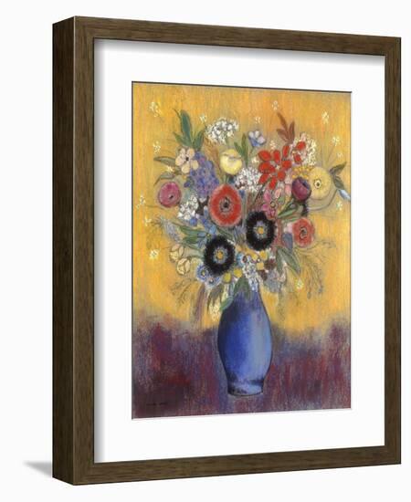 Fleurs dans un vase bleu (Flowers in a blue vase)-Odilon Redon-Framed Giclee Print