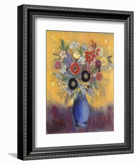 Fleurs dans un vase bleu (Flowers in a blue vase)-Odilon Redon-Framed Giclee Print