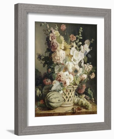 Fleurs et fruits dans une corbeille d'osier-Antoine Berjon-Framed Giclee Print