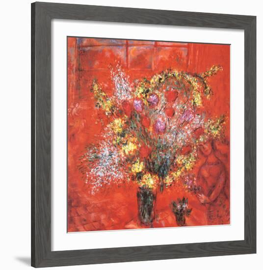 Fleurs Sur Fond Rouge, c.1970-Marc Chagall-Framed Art Print