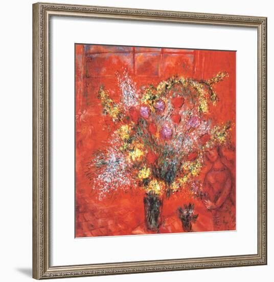 Fleurs Sur Fond Rouge, c.1970-Marc Chagall-Framed Art Print