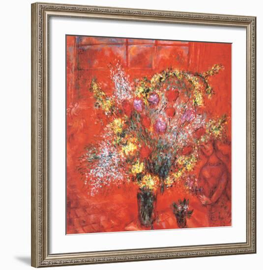 Fleurs Sur Fond Rouge, c.1970-Marc Chagall-Framed Art Print