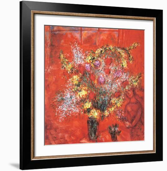 Fleurs Sur Fond Rouge, c.1970-Marc Chagall-Framed Art Print